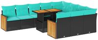 vidaXL 11-delige loungeset met kussens, polyrattan, acacia, zwart