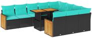 vidaXL 11-delige loungeset met kussens, polyrattan, acacia, zwart