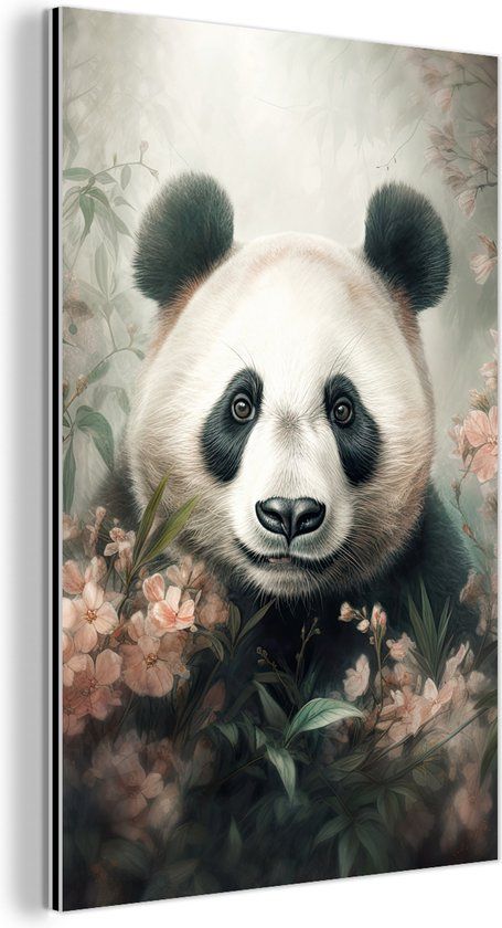 MuchoWow Aluminium Wanddecoratie - Panda - 40x60 cm - Industrieel