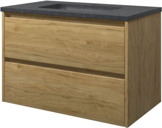 Proline Hardsteen Elegant badmeubelset 80x46x54.5cm met 1 kraangat en onderkast symmetrisch Ideal oak/Blue stone 1815732