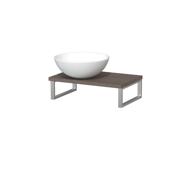 Maxaro Modulo Toiletmeubel 41 cm Donkerbruin Eiken Keramiek Waskom RVS Wandbeugels