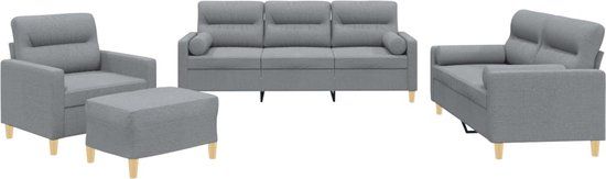 vidaXL 4-delige Loungeset met kussens stof lichtgrijs