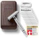 Störtebekker® Rasoir de sécurité premium 'Hamburg' (Argent) - incl. étui en cuir (Café) et 10 lames de rasoir