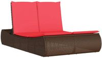 vidaXL Ligbed 2-persoons met kussens poly rattan bruin