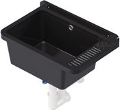 QLS Gootsteen Zwart 58x38x26 cm van Kunststof - Inclusief Sifonset - voor Garage, Kelder en Buiten 10845