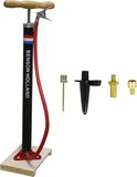 Klassieke fietspomp met houten plank inclusief 4-delige nippelset - Multi