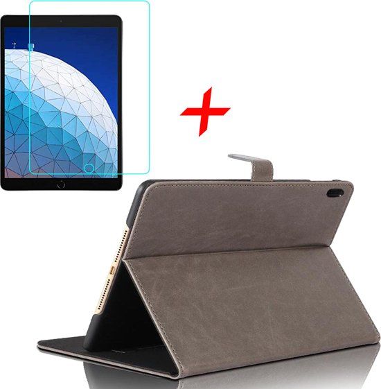 iCall iPad Air 10.5 (2019) Hoes + Screenprotector - Smart Book Case Lederen Hoesje - Grijs