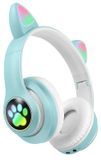 Avizar, Casque Bluetooth pour enfants avec oreilles de chat lumineuses RVB, menthe verte