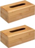 5Five tissuebox/tissuedoos - 2x stuks - bamboe/hout - 25 x 13 x 9 cm - lichtbruin - universeel - zakdoek doos