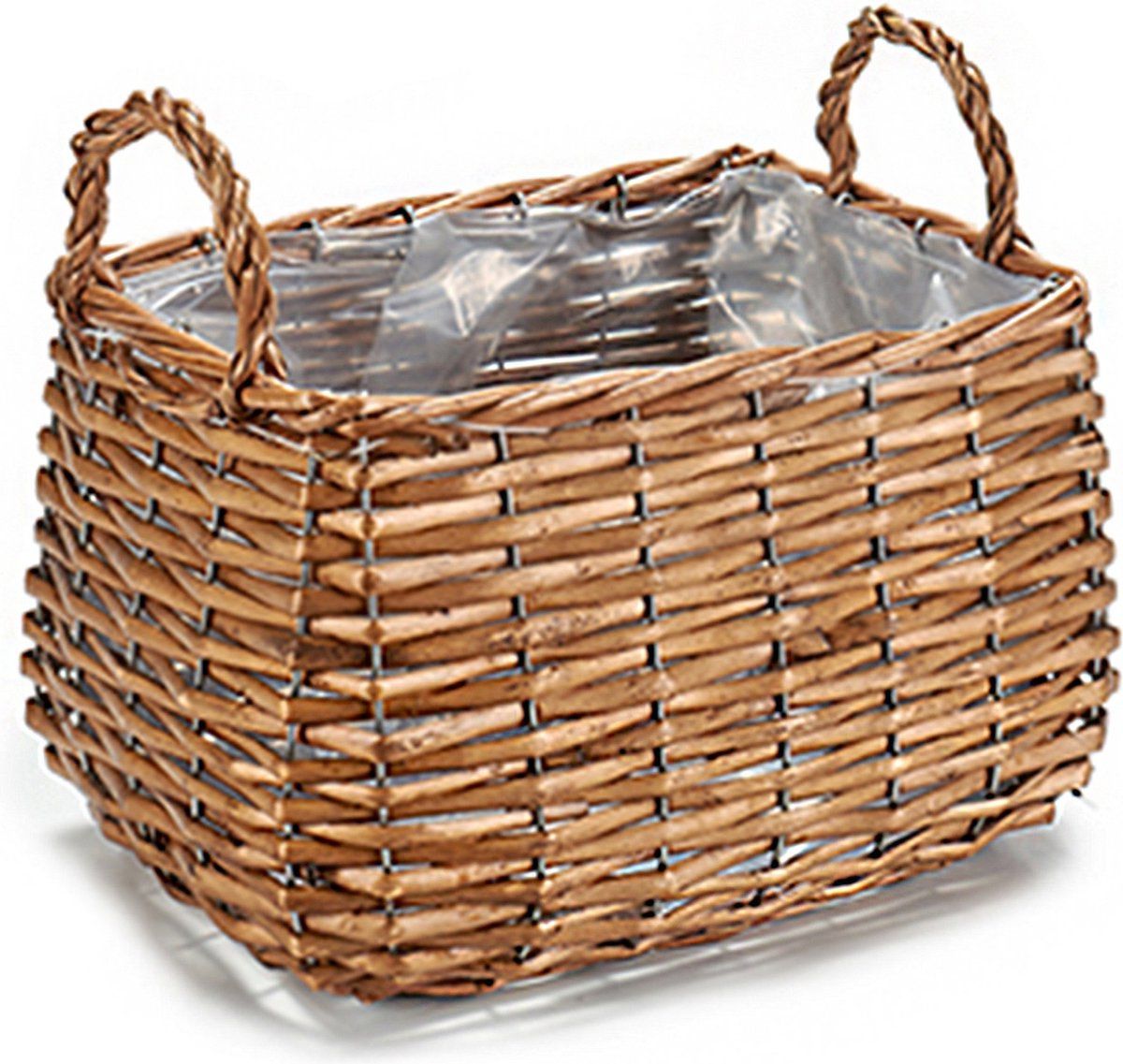 Ibergarden Plantenbak mand gevlochten riet met binnenmand 26 x 21 x 16 cm - Voor binnen/buiten