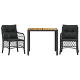 Ensemble de bistro 3 pièces avec coussins poly rotin noir