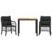 Ensemble de bistro 3 pièces avec coussins poly rotin noir