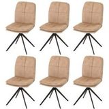 HWC-M68 Set van 6 eetkamerstoelen, keukenstoel fauteuil, draaibare autostand, metaal stof/textiel ~ beige