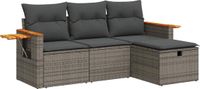 vidaXL 4-delige Loungeset met kussens poly rattan grijs