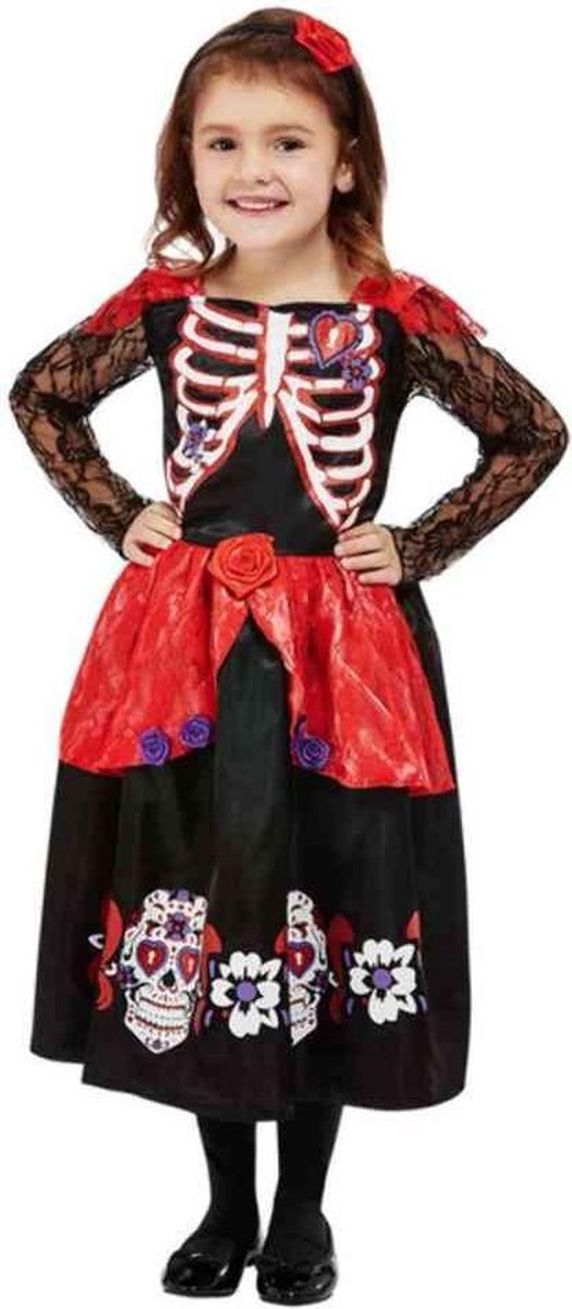 Smiffys Kinder Kostuum -Kids tm 2 jaar- Toddler Girl Day Of The Dead Zwart