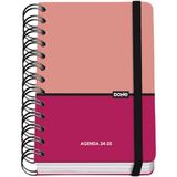 Dohe Schoolagenda 2024/2025, 1 dag per pagina, A6 (12 x 17 cm), ringsluiting en rubber, Spaans en Engels, 4 stickerpagina's, september tot juni, schoolmateriaal - Duo roze