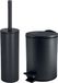 Spirella Set d'accessoires pour salle de bain/toilettes - Brosse WC et poubelle à pédale 3L - métal - noir