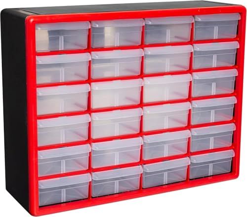 Akro-Mils 10124 Plastic Drawer Storage Cabinet - 24 Drawers - Red