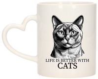 Bellatio Decorations Cadeau mok voor katten liefhebbers - Burmees - hartjes oor - keramiek - 300 ml