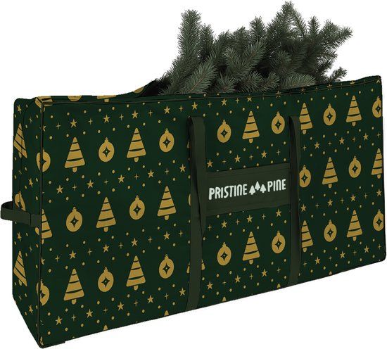 PristinePine TreeTote - Kerstboom opbergtas voor 120 t/m 210 cm kerstbomen - Kunstkerstboom tas/zak - Waterdichte kerstboomzak - Opberghoes 135 x 58 x 38 cm - Opbergbox Groen
