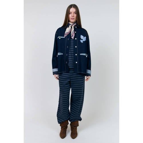 Lollys Laundry katoenen spijkerjas met borduursels - donkerblauw