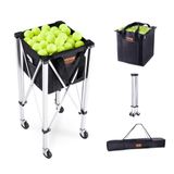 VEVOR Opvouwbare tennisbalmand, capaciteit 150 ballen, trolley aluminiumlegering met wielen, afneembare tas, draagtas, draagbare sportonderwijskar voor tennisspeler