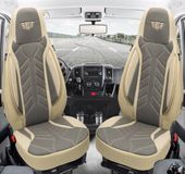 Bremer Sitzbezüge Autostoelhoezen voor Toyota Aygo Bj 2005-14 – Stoelhoezen voor bestuurder en passagier in Beige/Grijs