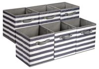 Amazon Basics Opbergkubus, stof, opvouwbaar, organizer met handgrepen, set van 6, gestreept, wit/lichtgrijs, 26,6 x 26,6 x 27,9 cm