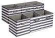 Amazon Basics Opbergkubus, stof, opvouwbaar, organizer met handgrepen, set van 6, gestreept, wit/lichtgrijs, 26,6 x 26,6 x 27,9 cm