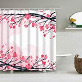 QWYEH Douchegordijn, douchegordijn, water, bloemen, 3D, badgordijn met zonnebloemmotief, roze, douchegordijnen