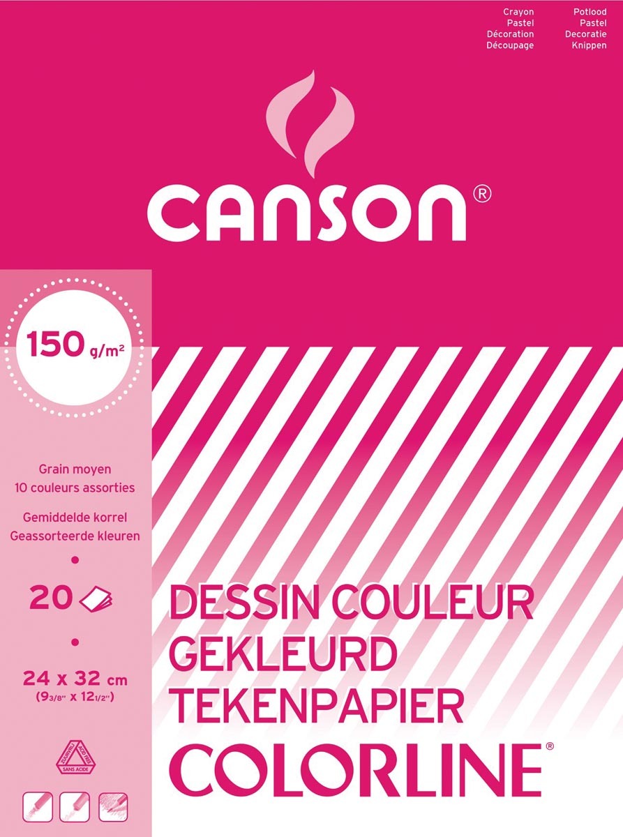 Canson tekenblok 150g/m² ft A3 20 vel assortiment kleuren