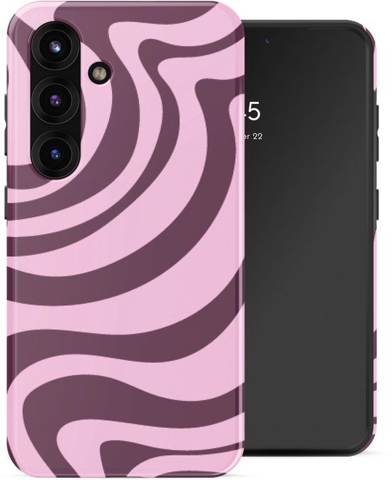 Selencia Hoesje - Geschikt voor Samsung Galaxy S25 - Backcover met Magnetische Ring - Wavy Swirl Pink Plum