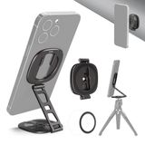 NEEWER Telefoonhouder met dubbele magneetring, drievoet, inklapbaar, dun, met 1/4 inch schroefdraad en Coldshoe, compatibel met MagSafe iPhone, Samsung, Android, voor video-opnames, PA095
