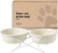 GIZMO Voerbak Kat/Hond Dubbel - Wit - 2 Keramische Drink- & Voerbakken met Standaard - 15 cm - 500ML