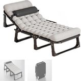 Merkloos / Sans marque Wan GmbH Opklapbed met matras - Draagbaar gastenbed - Comfortabel slapen - 4 verstelbare standen - 190x68 cm - Grijs