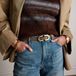 Manfield - Femmes - Ceinture en suède taupe avec chaîne dorée - Taille 105