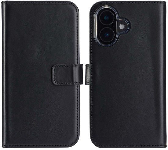 Selencia Echt Leren Bookcase voor de Apple iPhone 16 Plus - Zwart