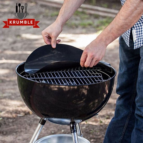 KRUMBLE Teflon BBQ grill mat rond / Diameter van 40cm / Oven bakmat / Anti-aanbak / Skottelbraai bakmat - Zwart