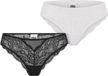 Urban Classics - Allover Lace Brazilian 2-Pack Slip set - XS - Zwart/Wit