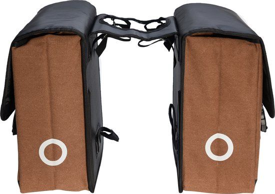 Dubbele fietstas - 46L - Zwart en bruin - Canvas - Waterafstotend - Inclusief regenhoes