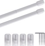 Bestlivings Tringle à rideaux extensible sans étapes, lot de 2, Ø 10 mm, 1 rail, extensible, avec crochets adhésifs, collé, métal, plat-ovale, pour rideaux de fenêtre et de bistrot