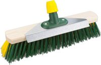 Buemag Houten harde straatbezem - buitenbezem met aluminium schraper - elaston - groen/geel - 40 cm