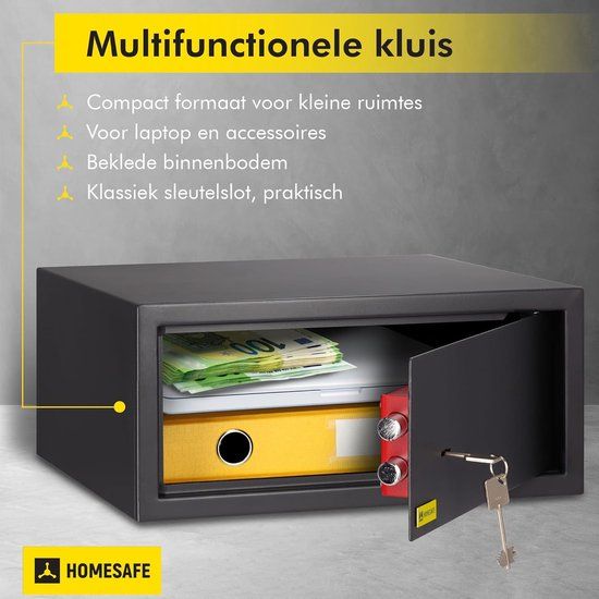 HomeSafe HV24K Notebook Laptopkluis - Brede Safe voor Laptop & Tablet - Compacte Meubelkluis - Betrouwbaar Sleutelslot - Thuis & Kantoor Veiligheid - 40cm Breed - Grijs - Inclusief Montagebouten