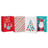 American Greetings 25,4 cm middelgrote kerstgeschenkzakken, bomen, donuts en sneeuwpop (4 zakken)