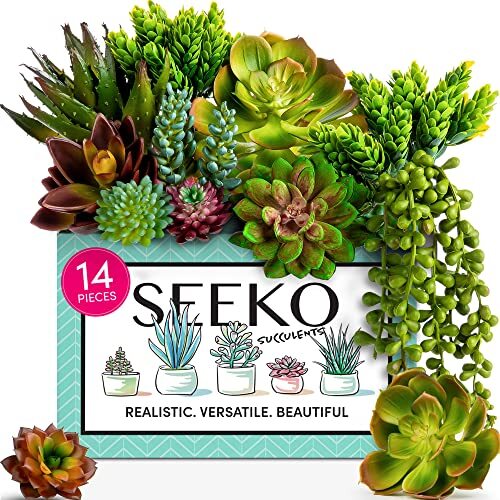 SEEKO Succulents Seeko Kunstvetplanten (14 stuks) - Premium vetplanten Kunstmatig - Realistische Faux Vetplanten - Ongepotte Textuur Nep Vetplanten Decor voor DIY - Nepplanten