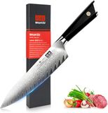 SHAN ZU Damascusmes Santokumes Keukenmes 18 cm, Koksmes Damascus 10Cr15MoV Roestvrij Staal, Scherp Meslemmet, Ergonomisch G10-Handvat, Prachtige Geschenkverpakking