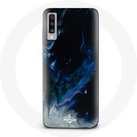 Maniacase Hoesje voor Samsung Galaxy A70 Rookwolken in blauw, grijs en zwart op zwarte achtergrond
