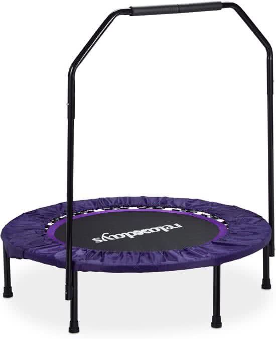 Relaxdays Opvouwbare Trampoline met Beugel - Fitness - Indoor - Zwart-Paars