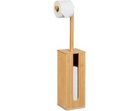Merkloos Relaxdays toiletrolhouder, staand, voor 5 rollen, bamboe, lichtbruin