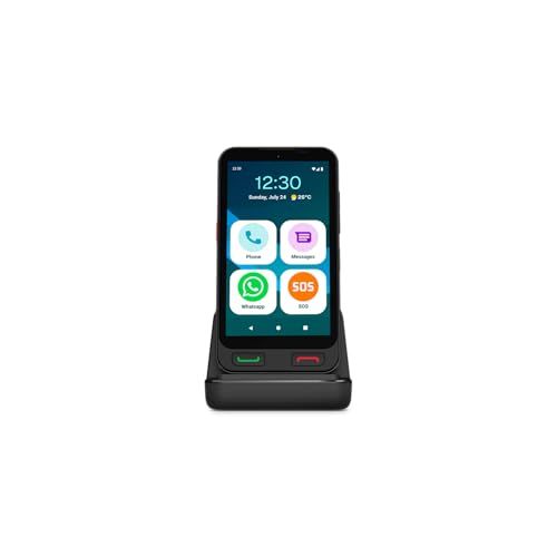 SPC Zeus 2 Smartphone voor senioren met eenvoudige modus, fysieke knoppen, XXL-symbolen, compatibel met App Care afstandsbediening en locatie, 12,7 cm (5 inch), dubbele camera, 64 GB, laadstation
